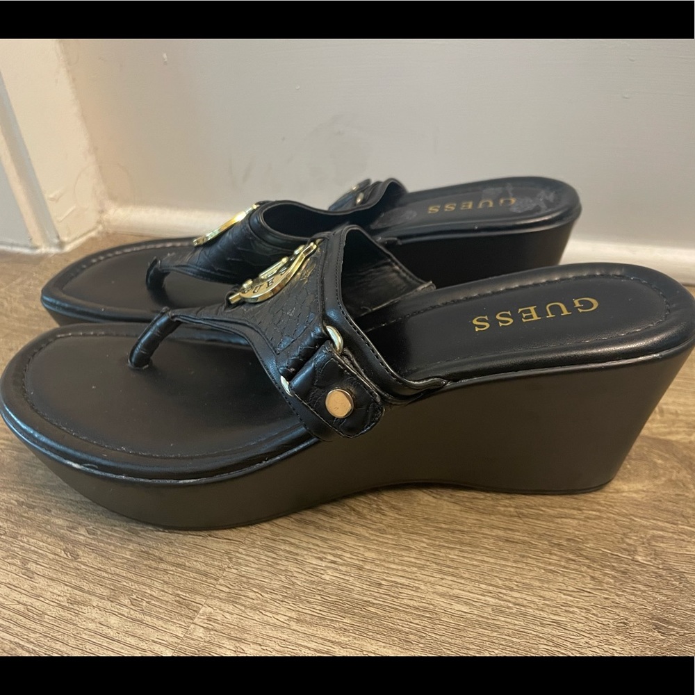 black Guess wedge sandals